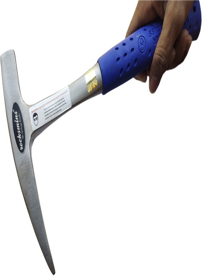 روكسمينز مطرقة جيولوجية Rocksmins FE01b-Blue مدببة، مستوردة، وزنها 900-925 غرام تقريبًا، طولها 12 بوصة، قطعة واحدة بمقبض مطاطي مقاوم للصدمات، مطلية بمعدن، مناسبة للجيولوجيين، وعمال المناجم، والطلاب. - Image 3